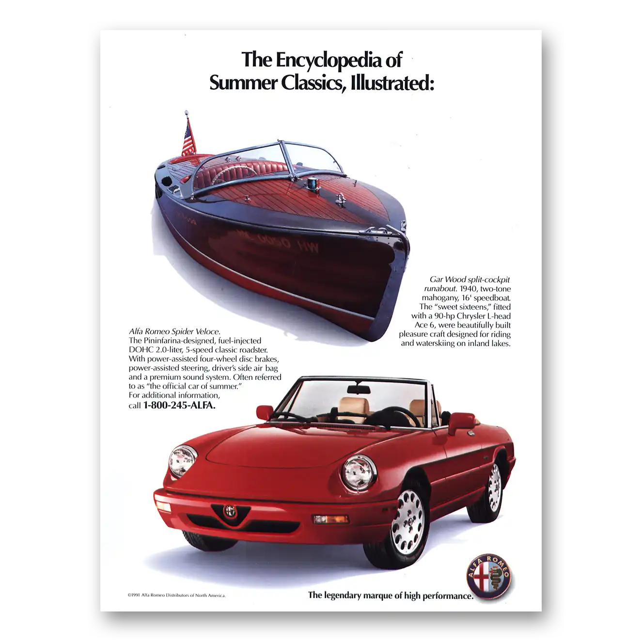 1991 Alfa Romeo Spider Encyclopedia of Summer Classics Vintage Magazine Print Ad