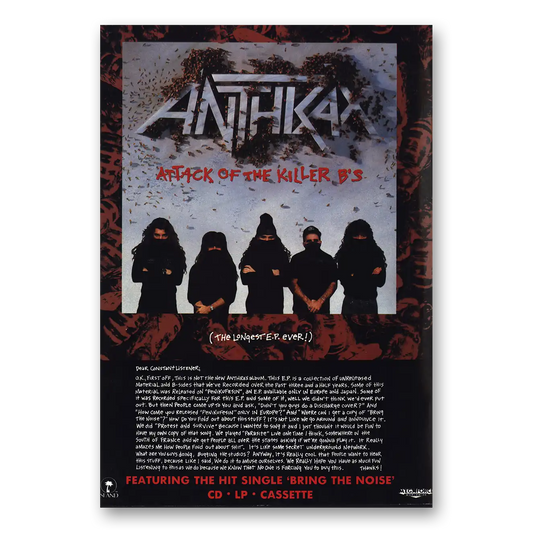 1991 Anthrax Promo Attack of the Killer Bs Vintage Magazine Print Ad