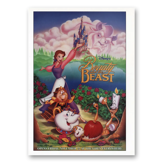 1991 Beauty and the Beast Promo Opens Friday Vintage Magazine Print Ad