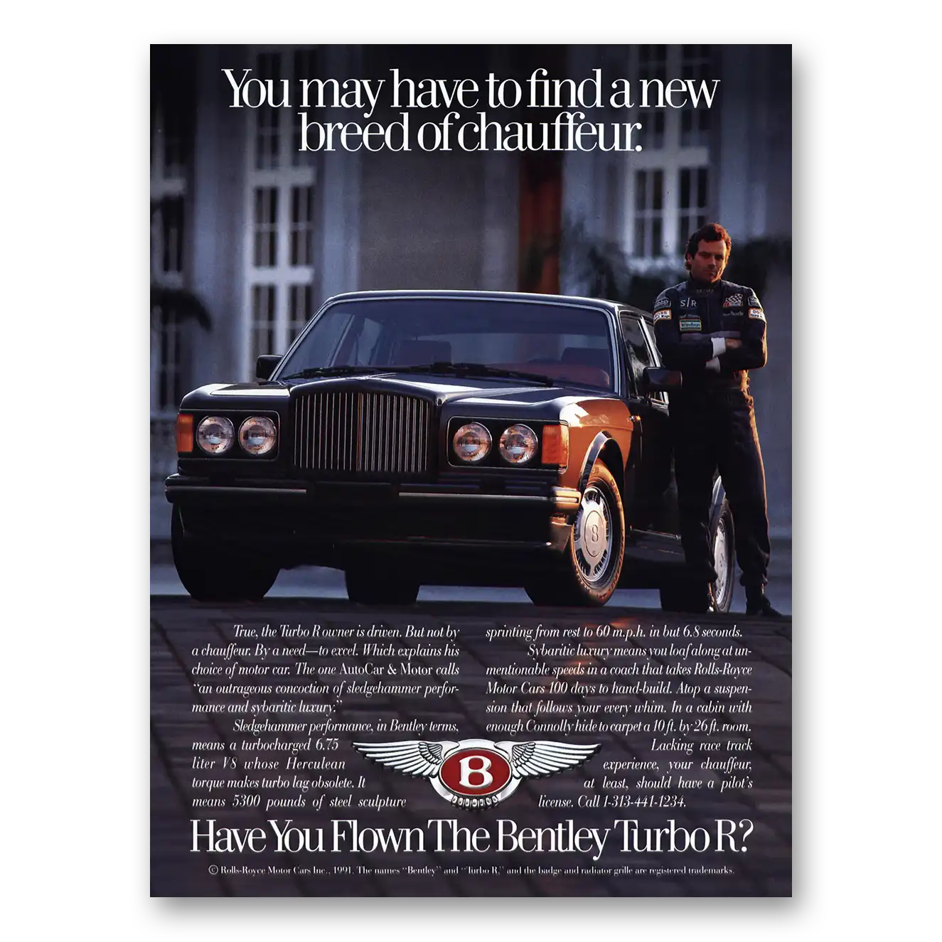 1991 Bentley Turbo R Find New Breed of Chauffeur Vintage Magazine Print Ad