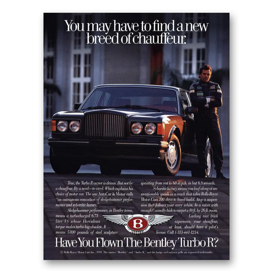 1991 Bentley Turbo R Find New Breed of Chauffeur Vintage Magazine Print Ad