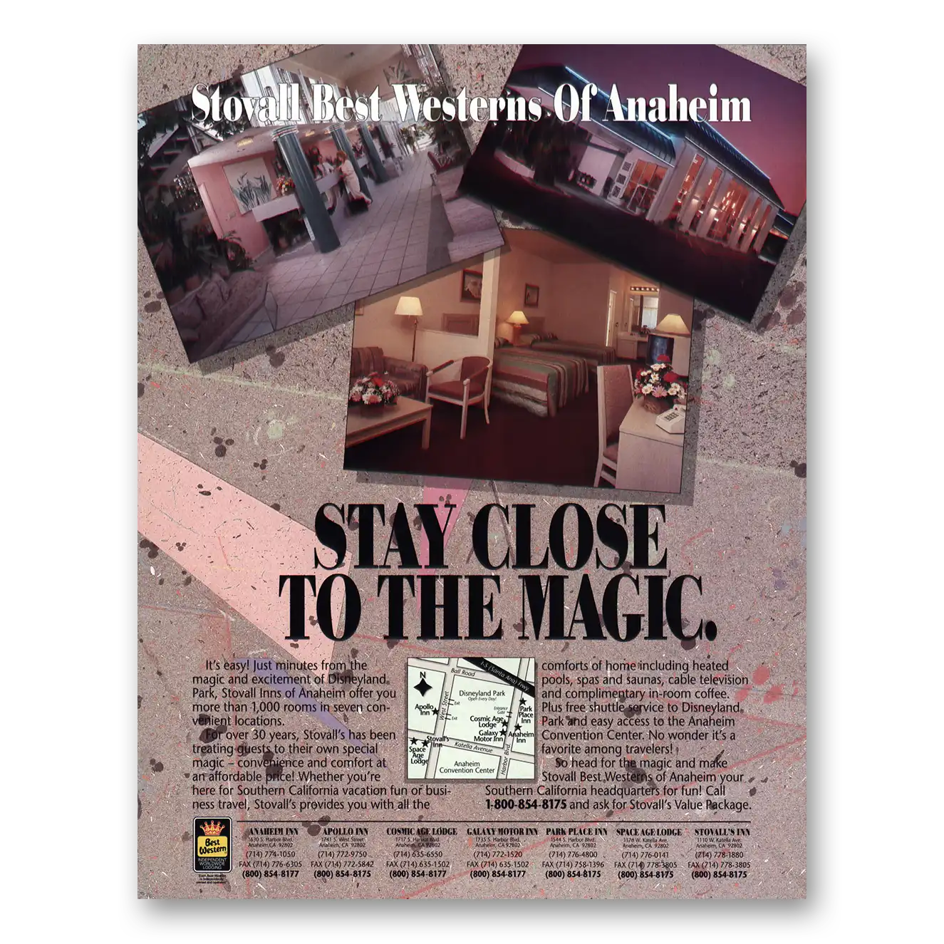 1991 Best Western Anaheim Disneyland Vintage Magazine Print Ad