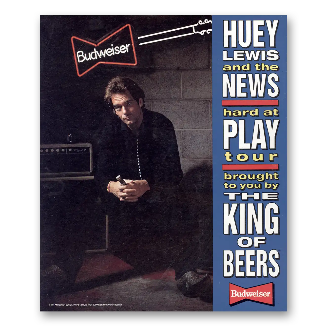 1991 Budweiser Beer Huey Lewis and the News Vintage Magazine Print Ad