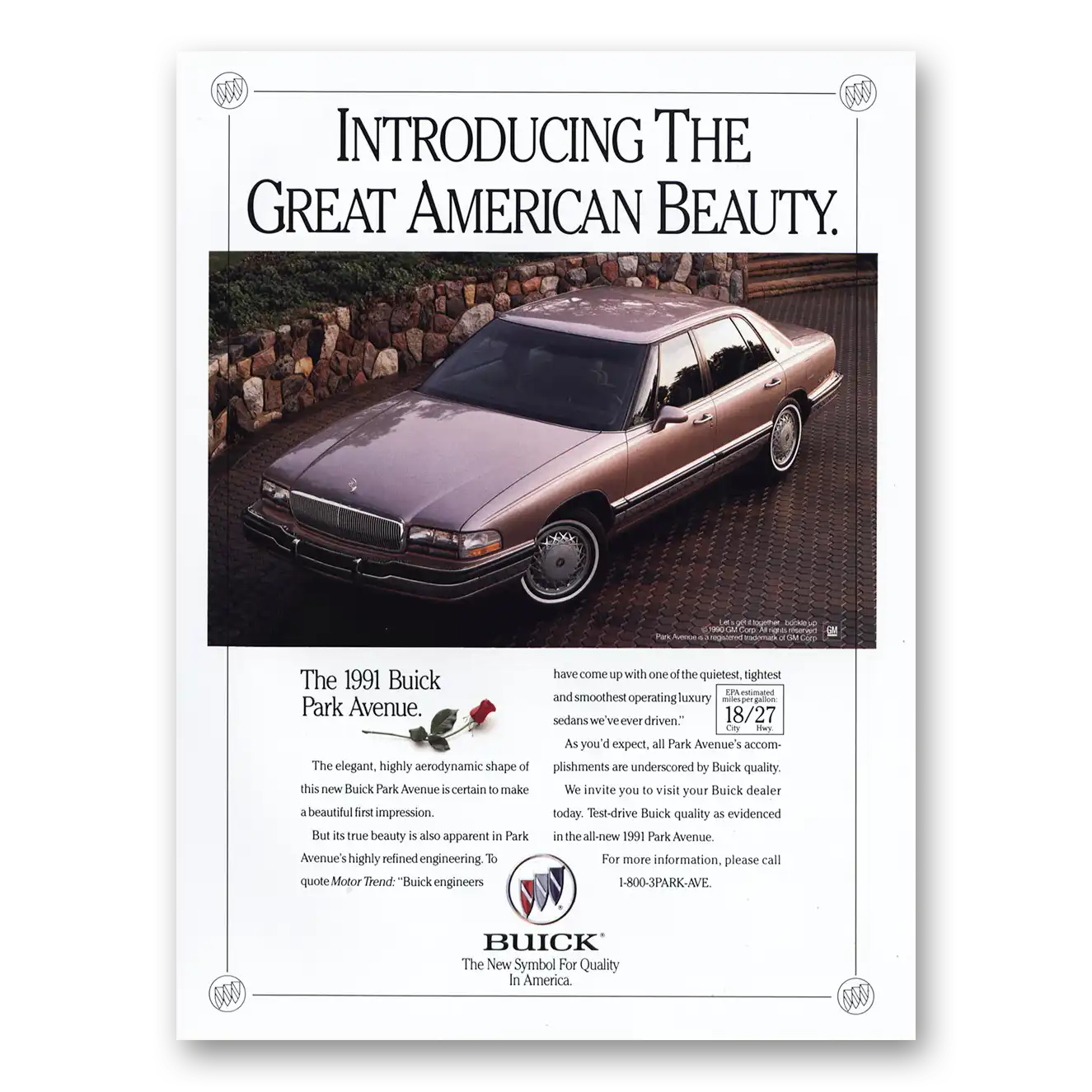 1991 Buick Park Avenue Great American Beauty Vintage Magazine Print Ad