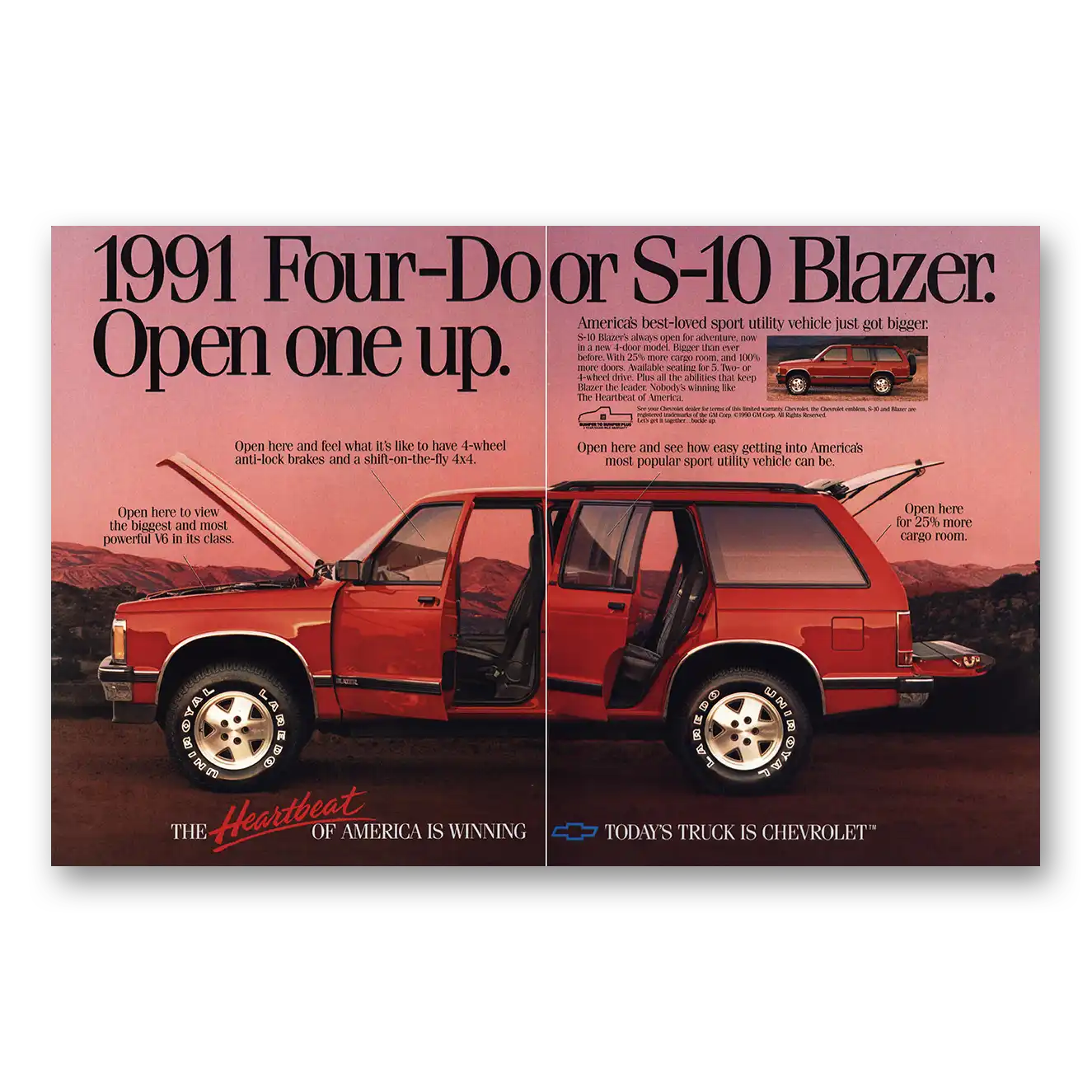 1991 Chevrolet Blazer Open One Up Vintage Magazine Print Ad