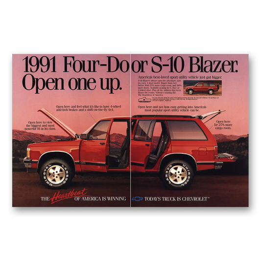 1991 Chevrolet Blazer Open One Up Vintage Magazine Print Ad