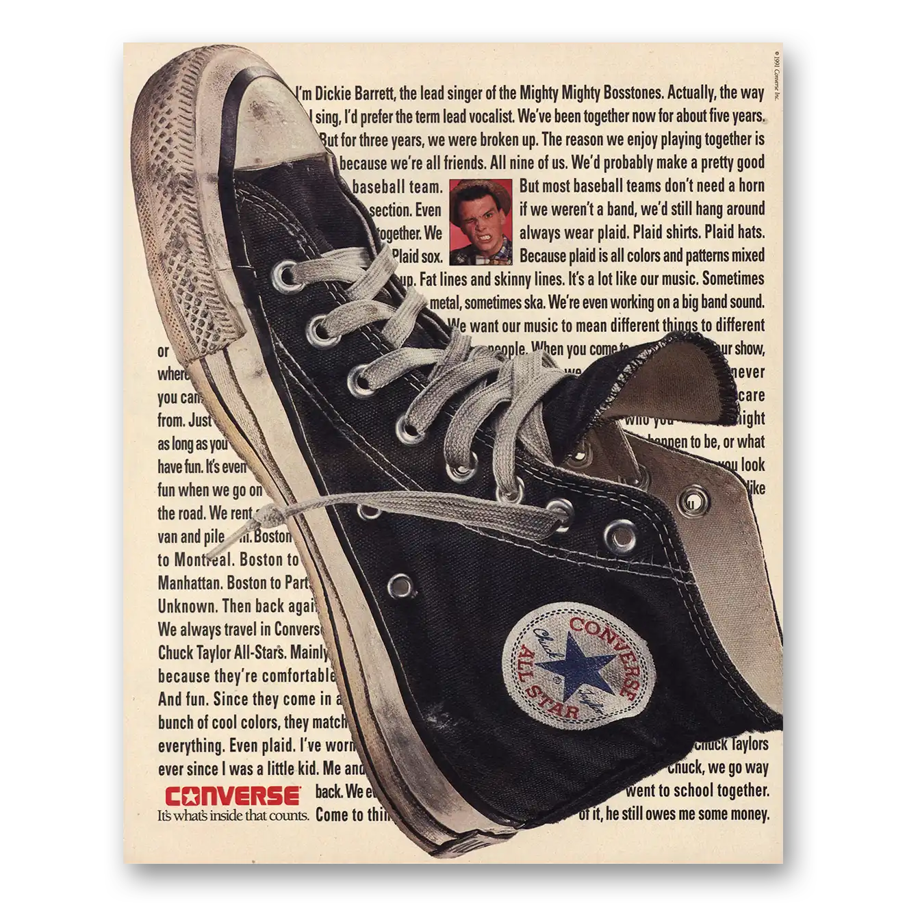 1991 Converse Shoes Dickie Barrett Mighty Bosstones Vintage Magazine Print Ad