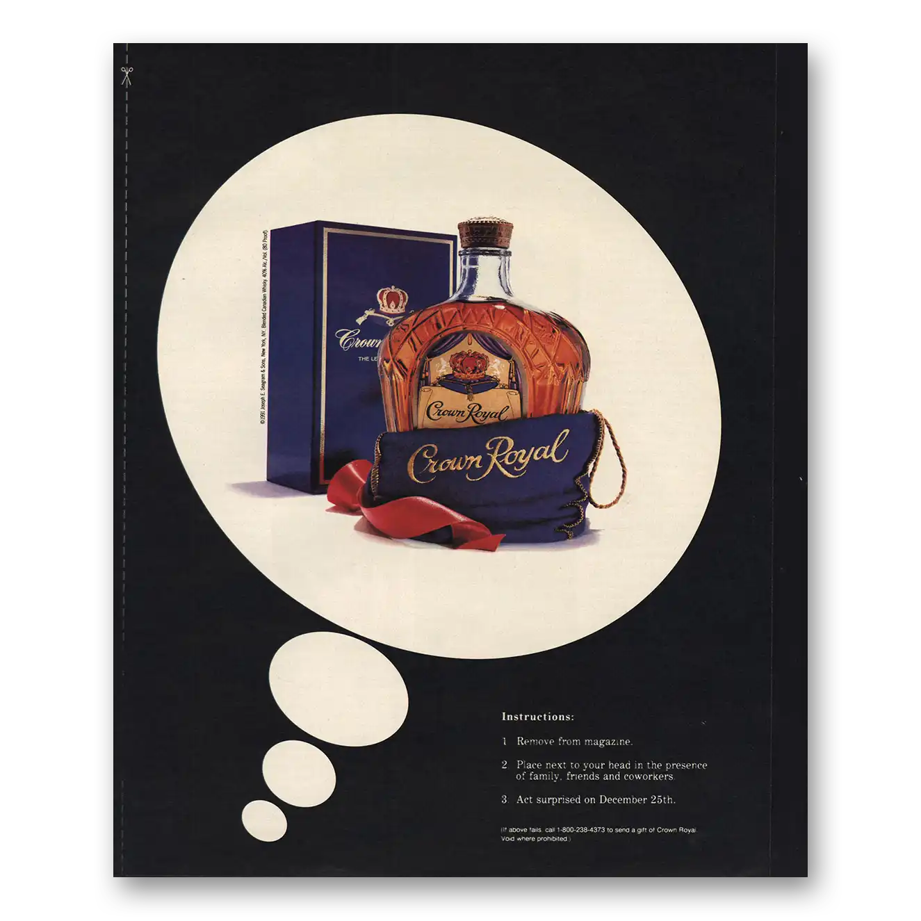 1991 Crown Royal Instructions Remove From Magazine Vintage Magazine Print Ad