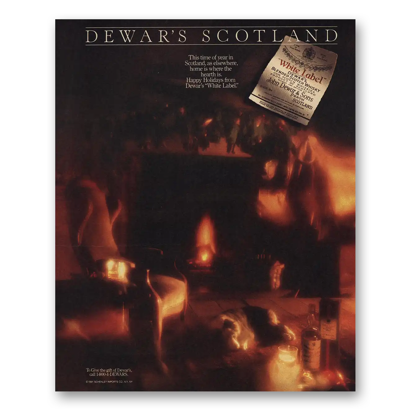 1991 Dewars White Label This Time of Year In Scotland Vintage Magazine Print Ad