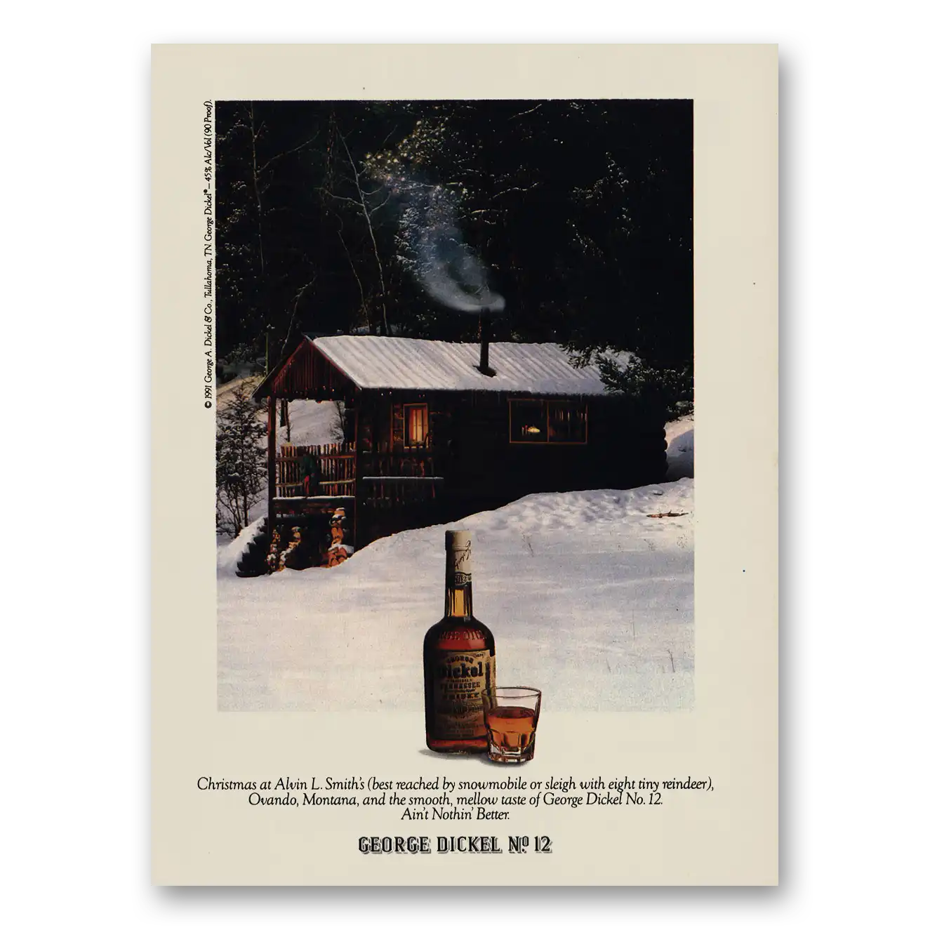 1991 George Dickel Whisky No 12 Christmas at Alvin L Smiths Vintage Magazine Print Ad