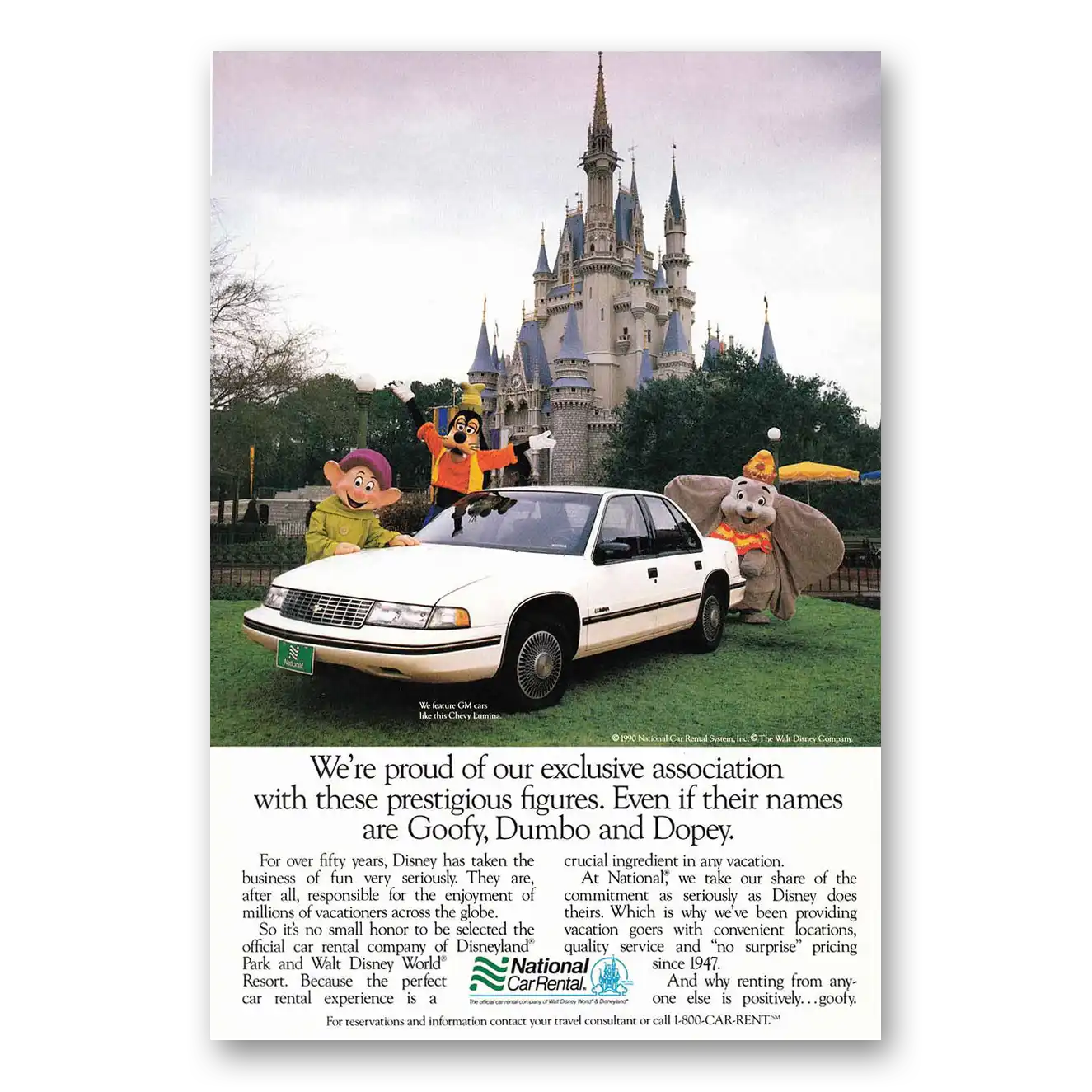 1991 National Car Rental Disney Magic Kingdom Vintage Magazine Print Ad