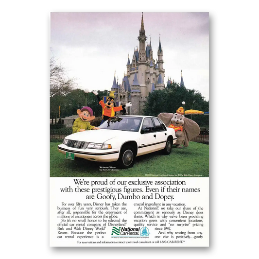 1991 National Car Rental Disney Magic Kingdom Vintage Magazine Print Ad