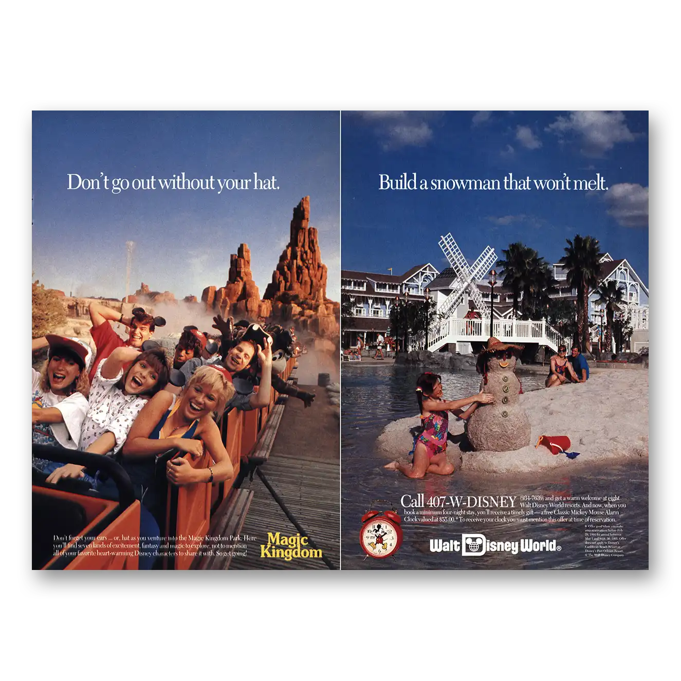 1991 Walt Disney World Big Thunder Mountain and Yacht Beach Club Vintage Magazine Print Ad