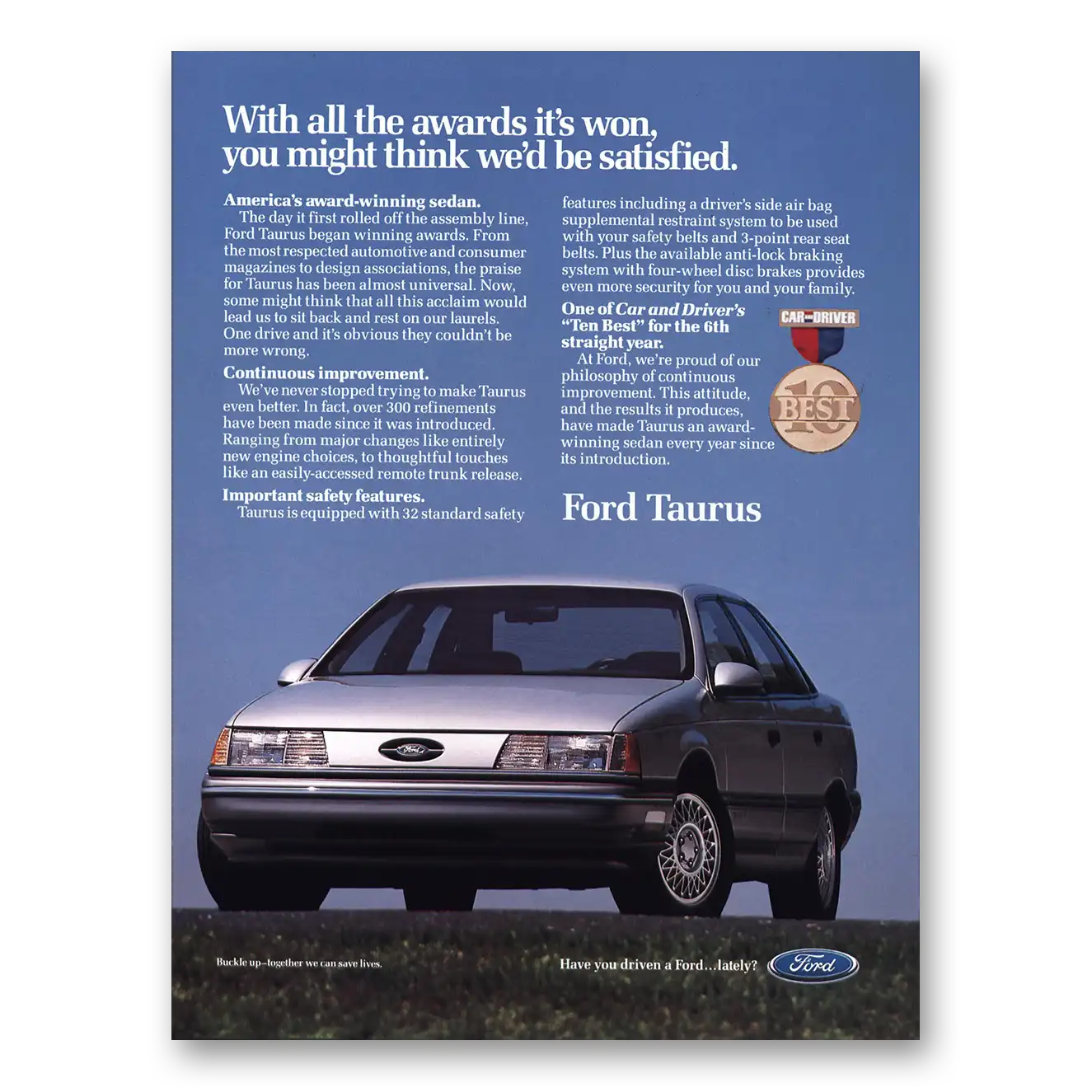 1991 Ford Taurus With All the Awards Its Won Vintage Magazine Print Ad