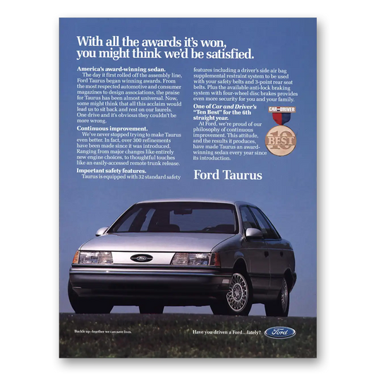 1991 Ford Taurus With All the Awards Its Won Vintage Magazine Print Ad