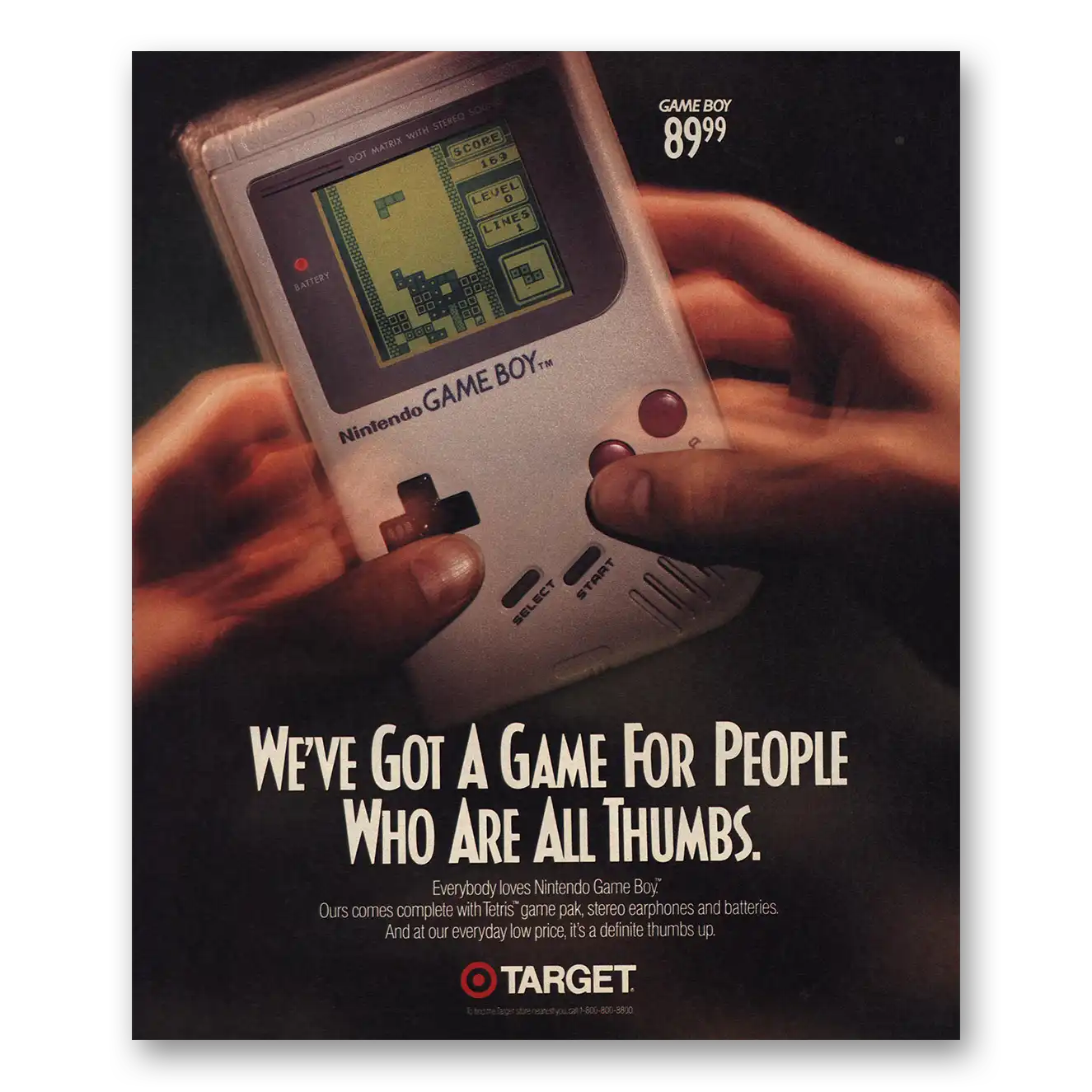 1991 Nintendo Game Boy Game for People Who Are All Thumbs Vintage Magazine Print Ad