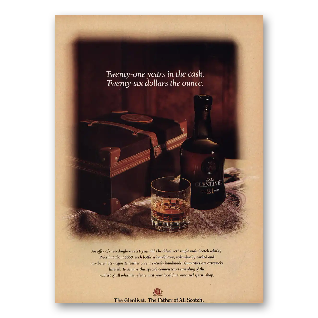 1991 Glenlivet Twenty One Years In the Cask Vintage Magazine Print Ad