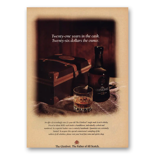 1991 Glenlivet Twenty One Years In the Cask Vintage Magazine Print Ad