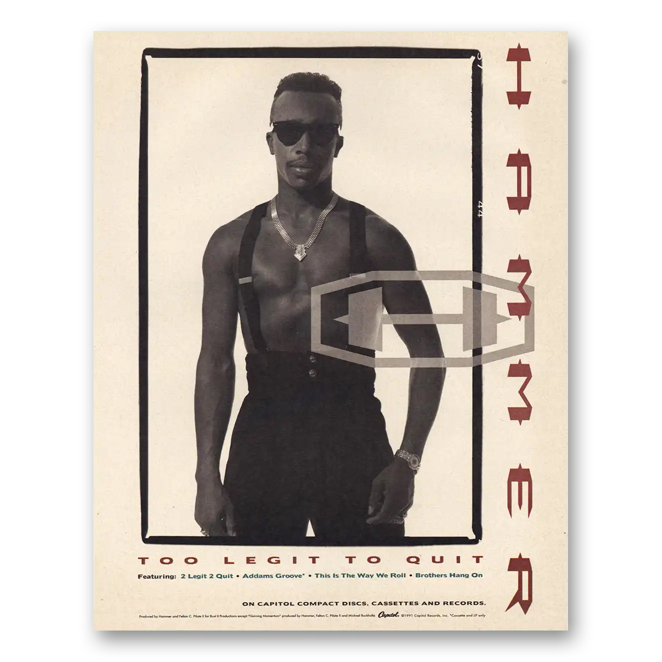 1991 MC Hammer Promo Too Legit To Quit Vintage Magazine Print Ad