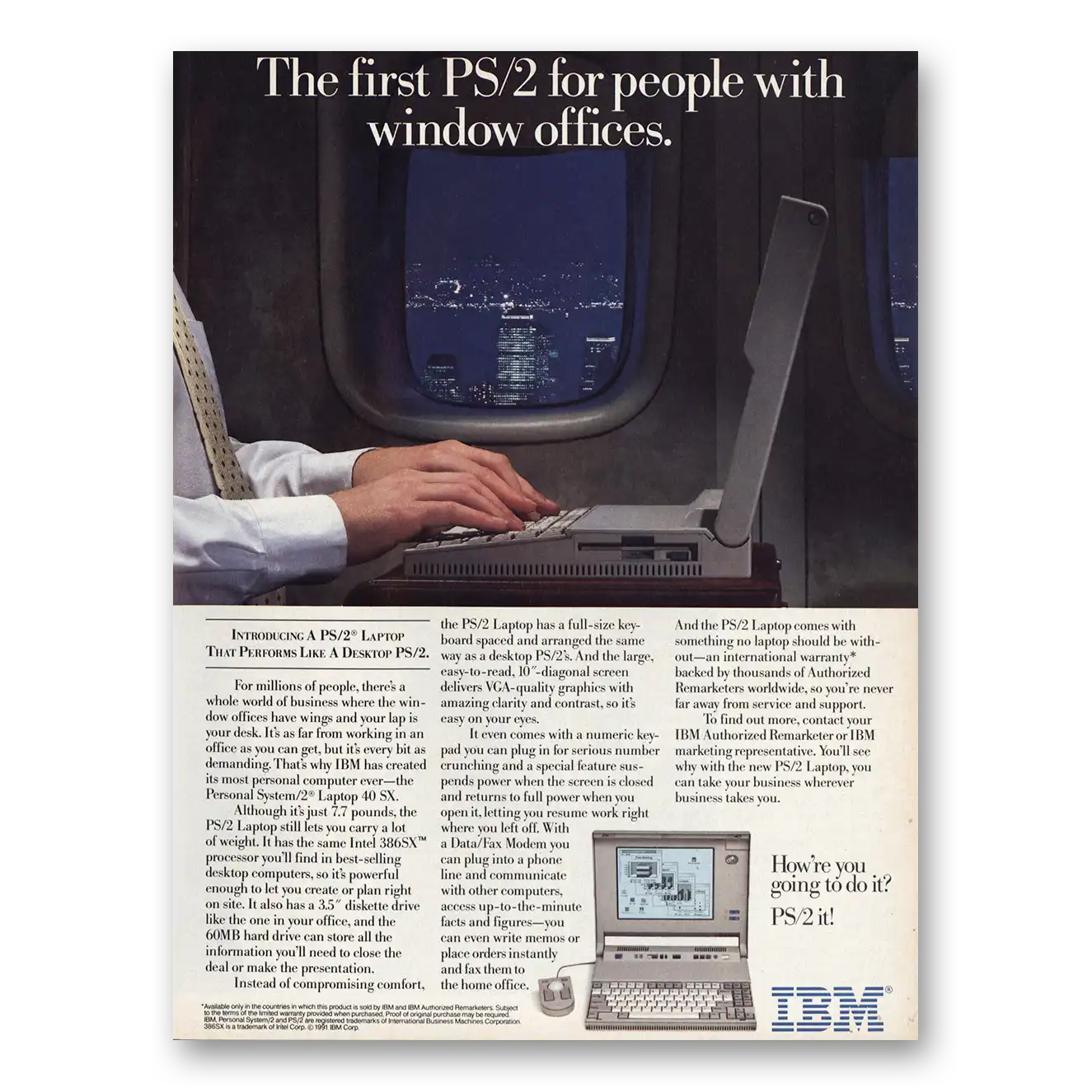 1991 IBM Computers PS2 for People With Window Offices Vintage Magazine Print Ad