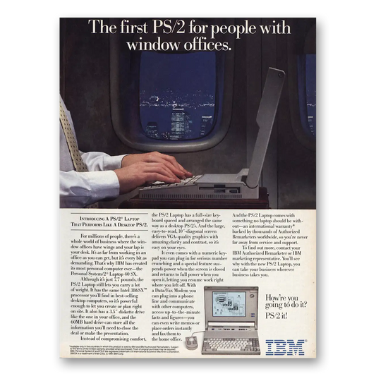 1991 IBM Computers PS2 for People With Window Offices Vintage Magazine Print Ad