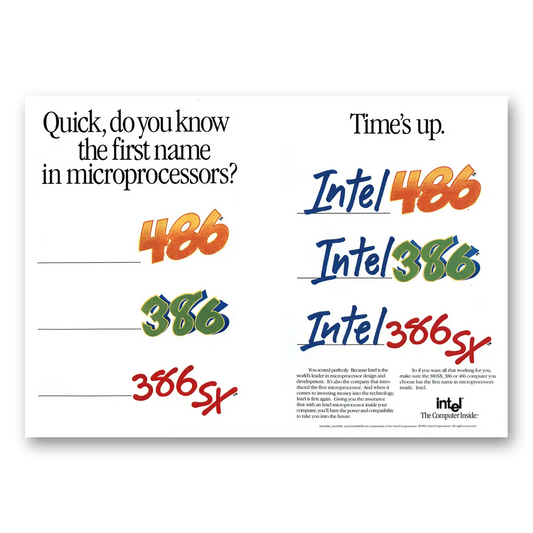 1991 Intel First Name in Microprocessors Vintage Magazine Print Ad