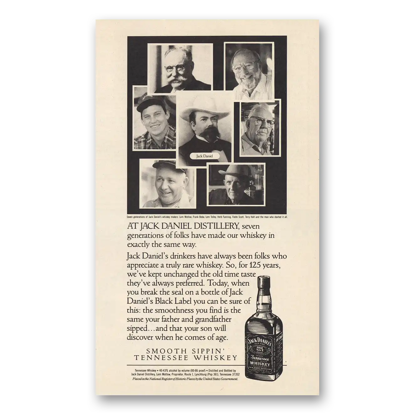 1991 Jack Daniels Seven Generations Folks Vintage Magazine Print Ad