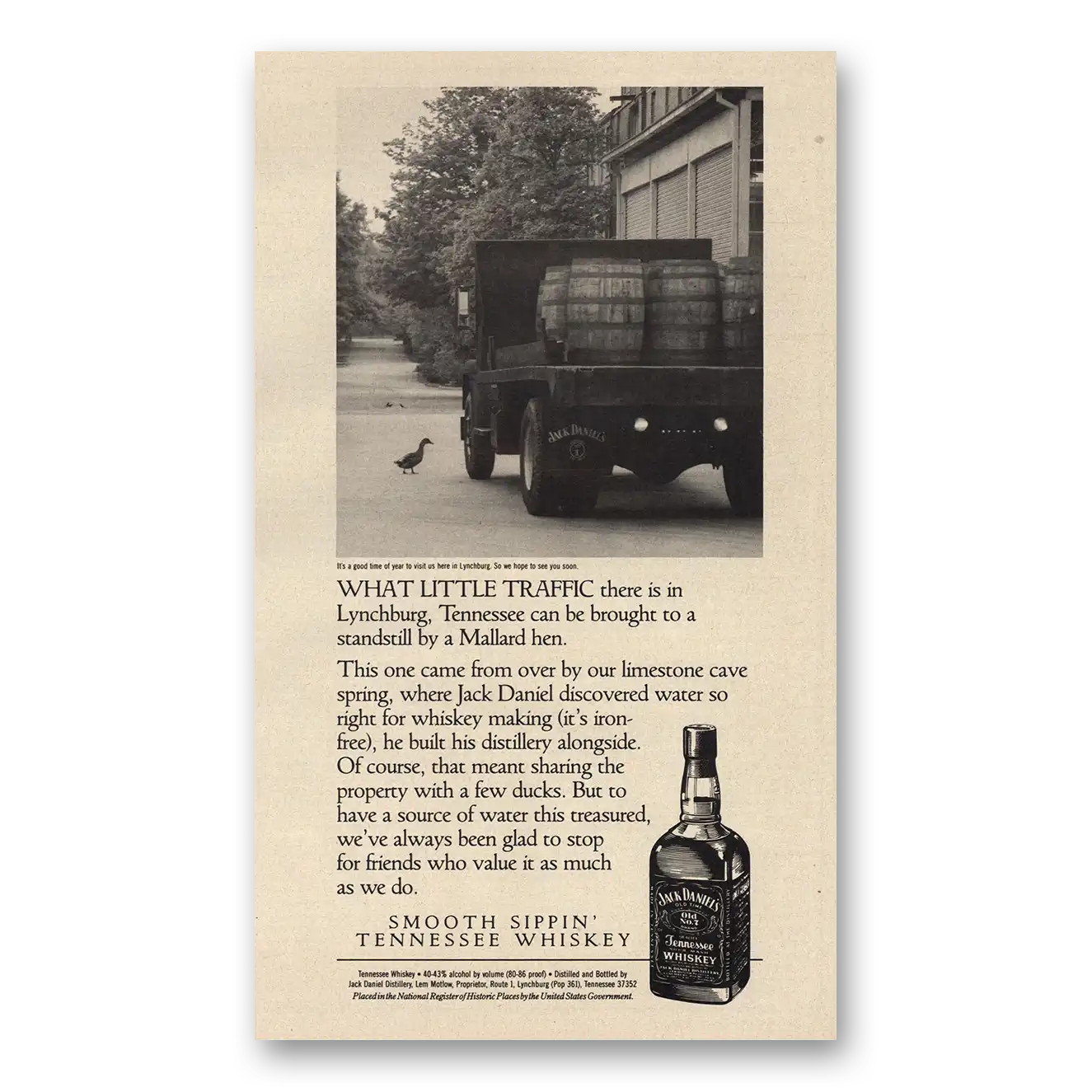 1991 Jack Daniels What Little Traffic In Lynchburg Vintage Magazine Print Ad