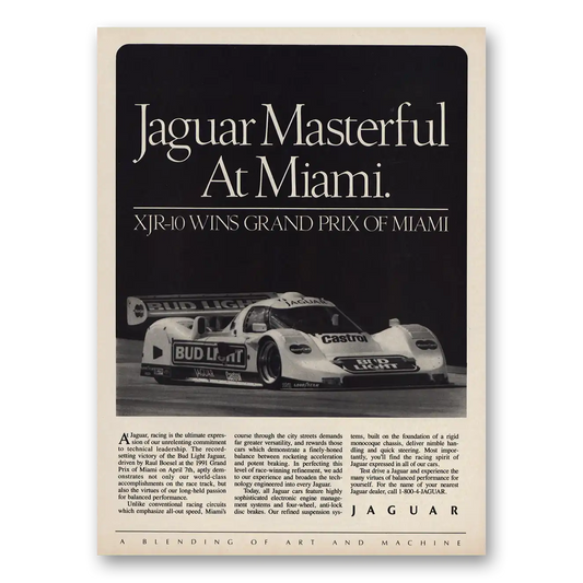 1991 Jaguar XJR10 Masterful Grand Prix of Miami Vintage Magazine Print Ad