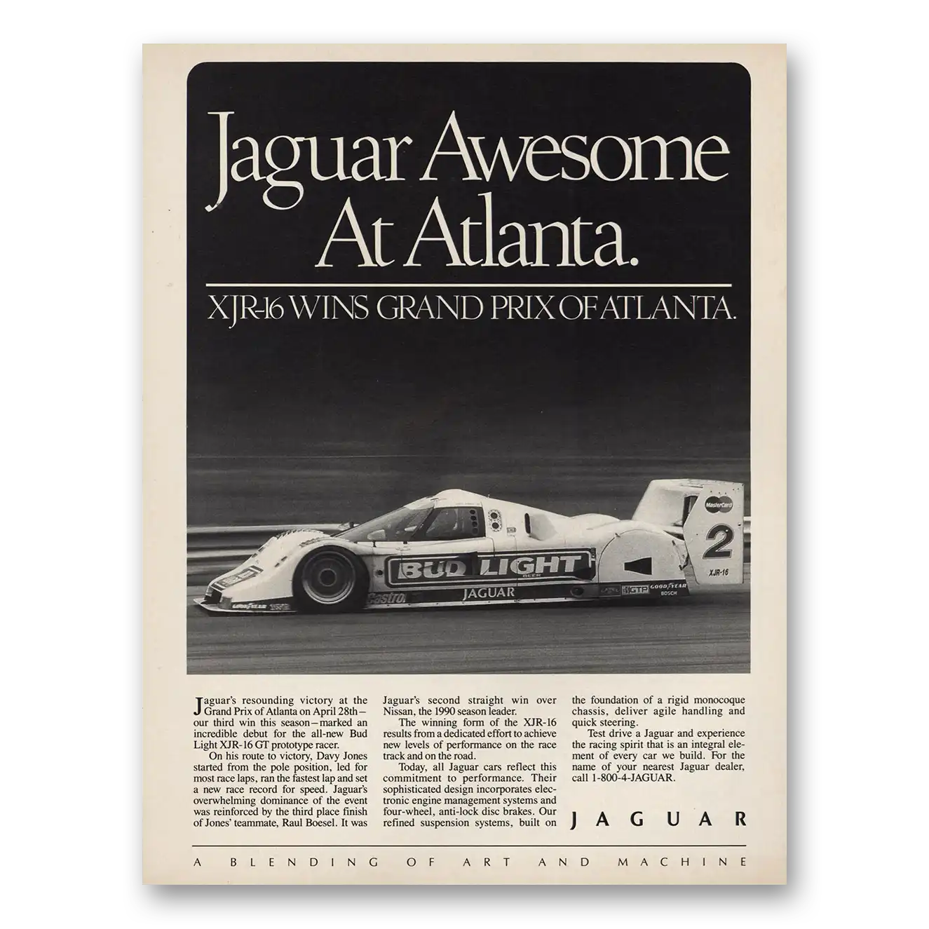 1991 Jaguar XJR16 Awesome at Atlanta Grand Prix Vintage Magazine Print Ad