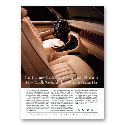 1991 Jaguar Vanden Plas Makes Time Stand Still Vintage Magazine Print Ad