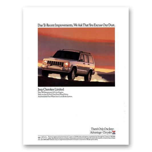 1991 Jeep Cherokee We Ask That You Excuse Our Dust Vintage Magazine Print Ad