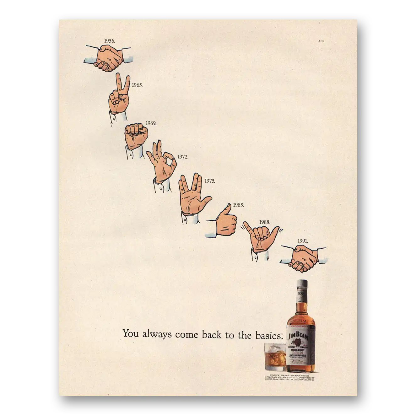 1991 Jim Beam You Can Always Come Back to the Basics Vintage Magazine Print Ad