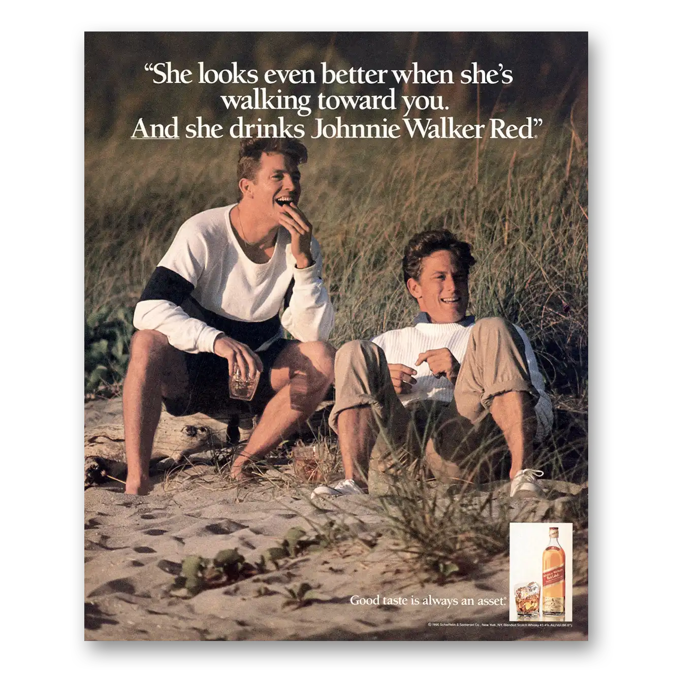 1991 Johnnie Walker Red Label She Looks Even Better Vintage Magazine Print Ad