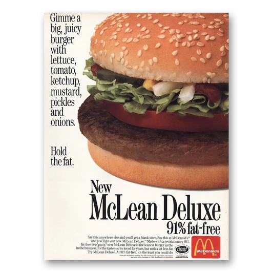 1991 McDonalds Gimme Big Juicy McLean Deluxe Vintage Magazine Print Ad