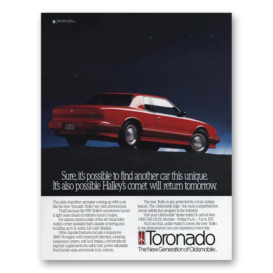 1991 Oldsmobile Toronado Halleys Comet Will Return Tomorrow Vintage Magazine Print Ad