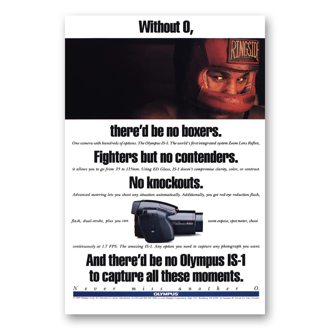 1991 Olympus Without O No Boxers Vintage Magazine Print Ad