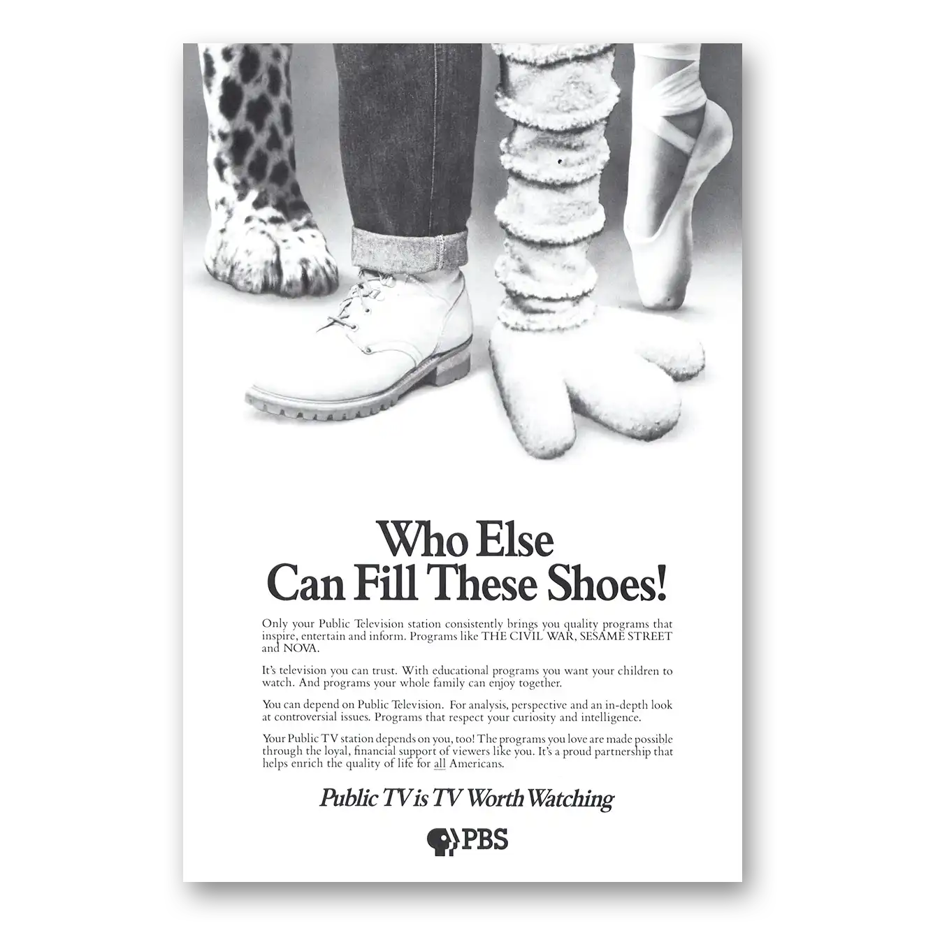 1991 PBS Who Else Can Fill These Shoes Vintage Magazine Print Ad