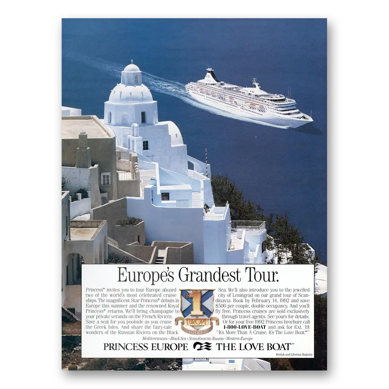 1991 Princess Cruises Europes Grandest Tour Vintage Magazine Print Ad