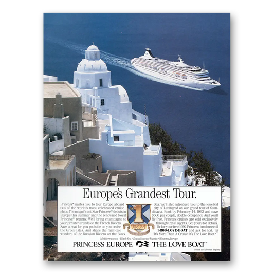 1991 Princess Cruises Europes Grandest Tour Vintage Magazine Print Ad