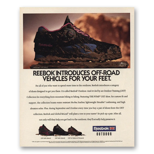 1991 Reebok Shoes Off Road Vehicles For Your Feet Vintage Magazine Print Ad