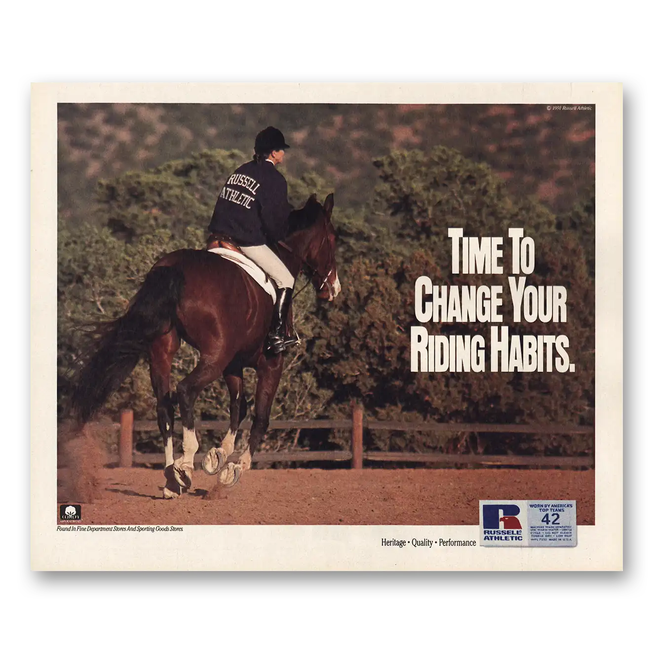 1991 Russell Athletics Time To Change Your Riding Habits Vintage Magazine Print Ad