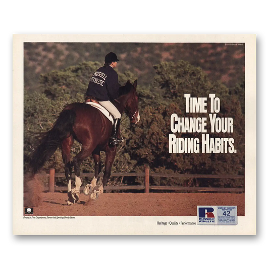 1991 Russell Athletics Time To Change Your Riding Habits Vintage Magazine Print Ad