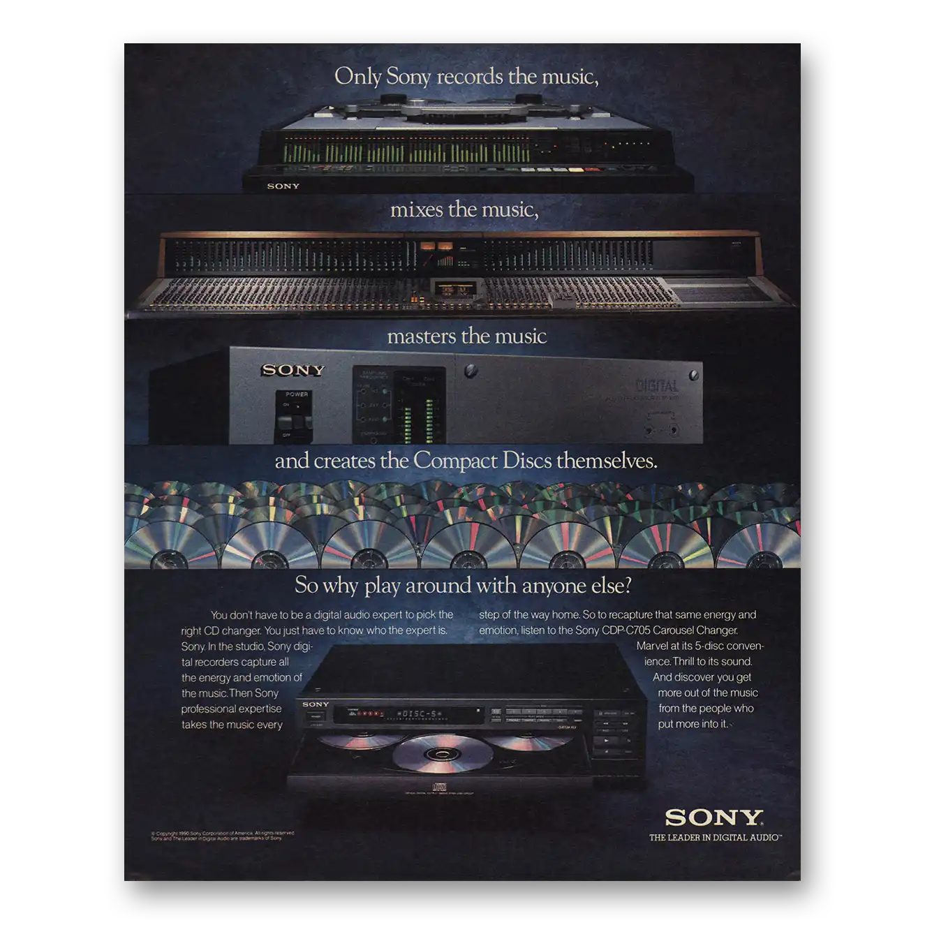 1991 Sony Compact Disc Player Records the Music Vintage Magazine Print Ad