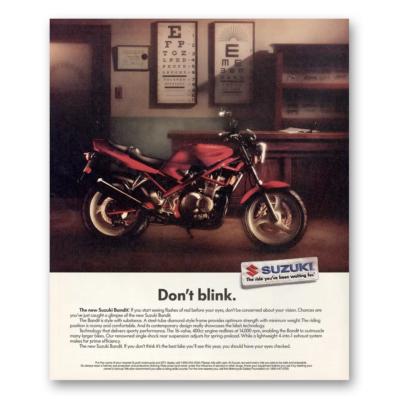 1991 Suzuki Motorcycles Don’t Blink Vintage Magazine Print Ad