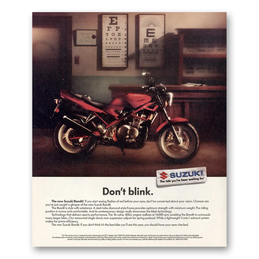 1991 Suzuki Motorcycles Don’t Blink Vintage Magazine Print Ad