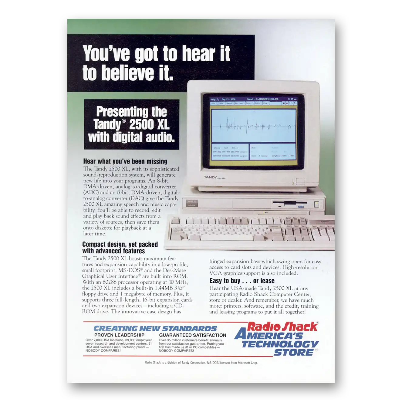 1991 Tandy Computer You've Got to Hear to Believe It Vintage Magazine Print Ad