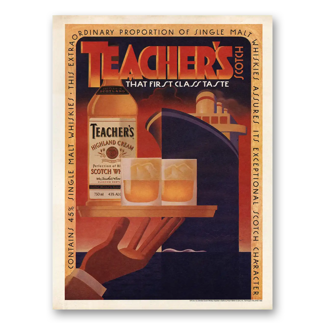 1991 Teachers Whisky First Class Taste Vintage Magazine Print Ad