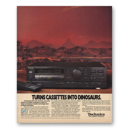 1991 Technics DAT Turns Cassettes Into Dinosaurs Vintage Magazine Print Ad