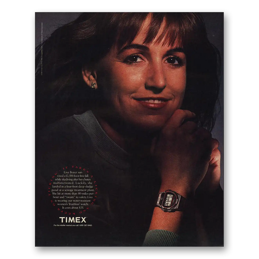 1991 Timex Watch Lisa Boyer Survived Free Fall Skydiving Vintage Magazine Print Ad